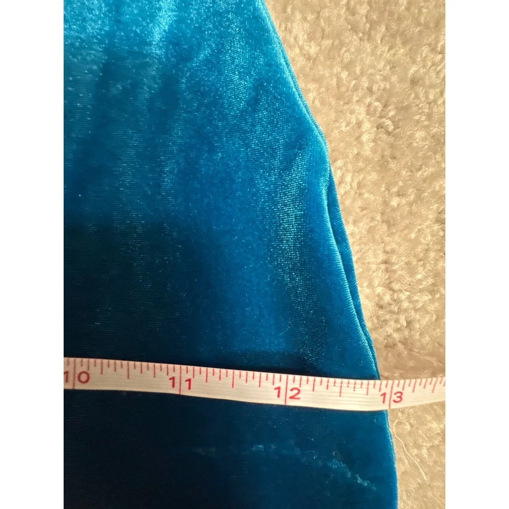 GK Elite Gymnastics Biketard Girls CM Blue Velvet Ombre Silver Trim Excellent